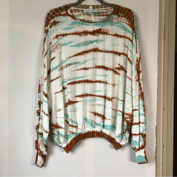 YOUNG FABULOUS & BROKE Aqua/Rust TIE DYE 2PC JOGGER LOUNGE SET | Size M - Picture 3 of 16